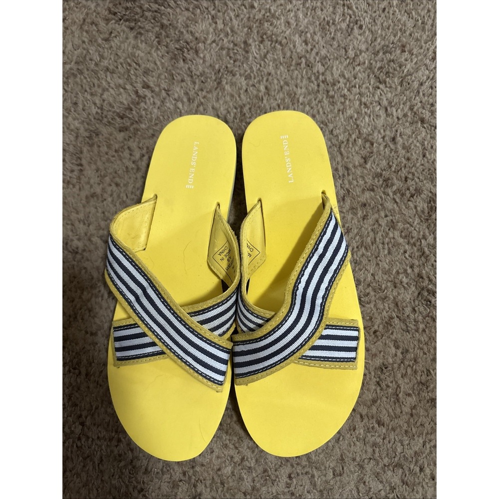 Lands Ens Slip On Sandals Slides Yellow Navy Women's 10 359510